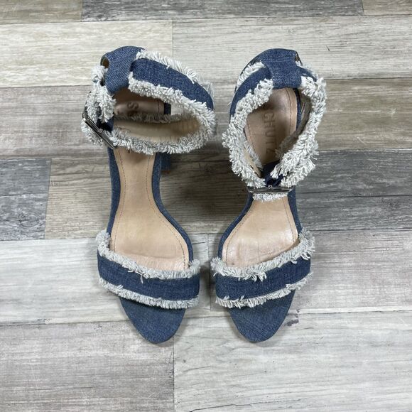 Schutz Heels Women’s 7.5 B Blue Denim Jean Block Heel Janessa Style Santorini - Picture 3 of 9
